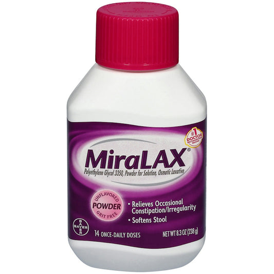 MiraLAX Laxative, Osmotic, Powder For Solution, Polyethylene Glycol 3350, Unflavored, 8.3 Ounce