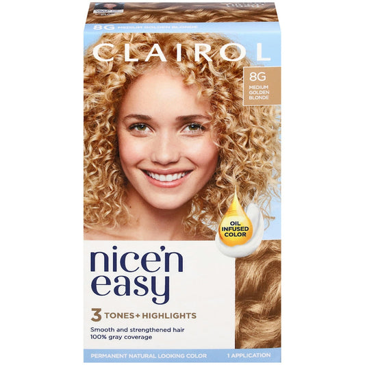 Clairol Nice N Easy Hair Color, Permanent, Medium Golden Blonde 8G