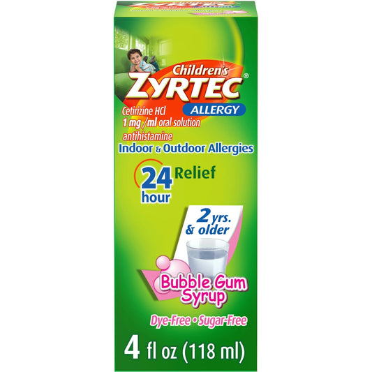 Zyrtec Children's 24 Hour Allergy Relief Syrup - Bubble Gum - Cetirizine - 4 Fl Oz