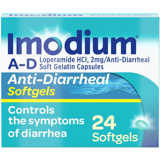 Imodium A-D Anti-Diarrheal Softgels With Loperamide Hydrochloride, Diarrhea Relief Medicine, 24 Ct