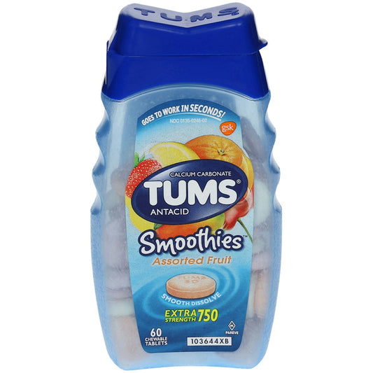 Tums Extra Strength Smoothies Assorted Fruit Antacid Chewable Tablets - 60ct