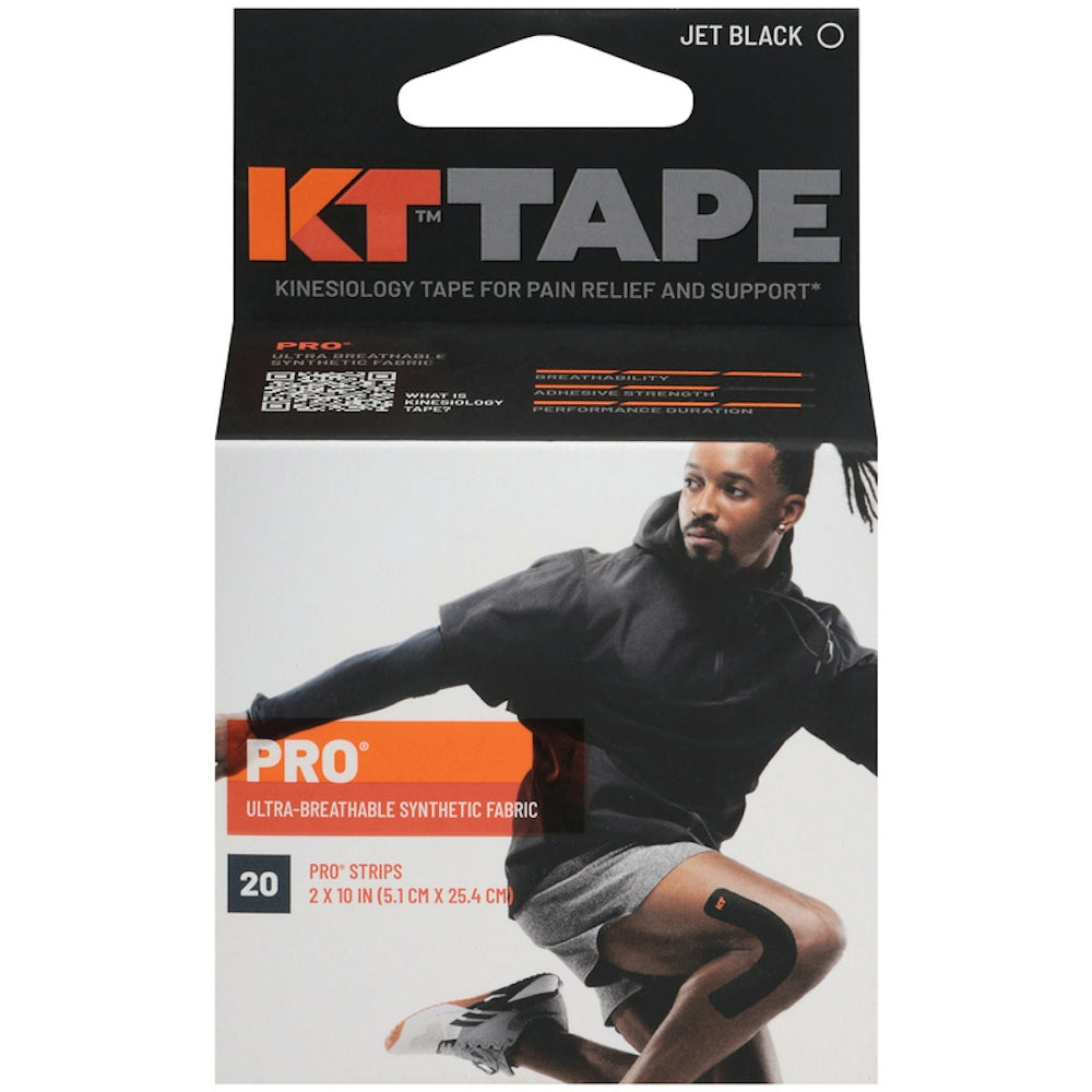 KT Tape Pro Synthetic Kinesiology Therapeutic Sports 20 Precut, 10 Strips, Jet Black
