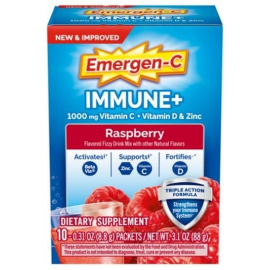 Emergen-C Fizzy Drink Mix, Immune+, 1000 Mg, Raspberry