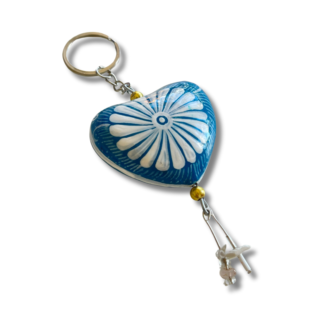 Hand Painted Bohemian Heart Clay Assorted Keychain - Mexico - Osadia Concept Store