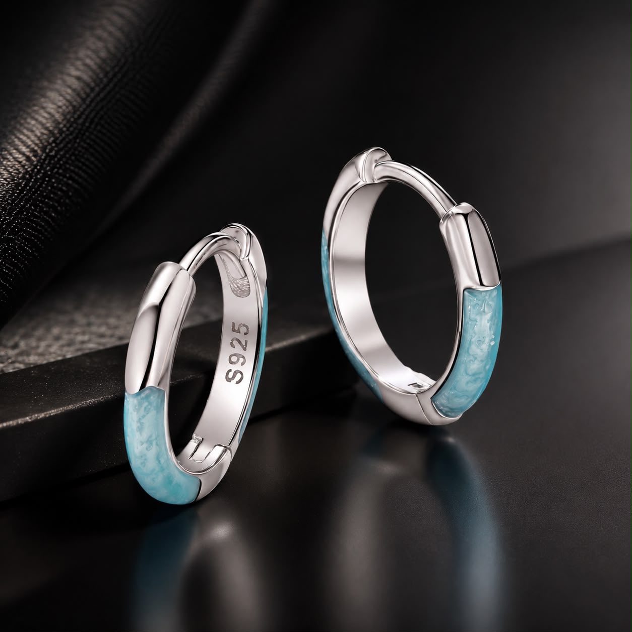 925 Sterling Silver Enamel Plated White Gold Earrings 1.2cm for Women