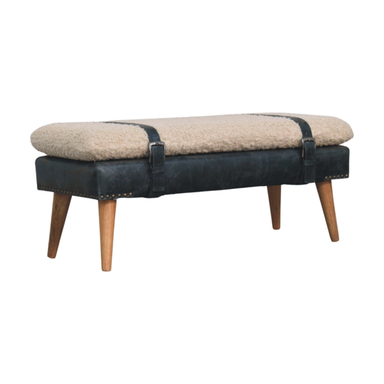 Boucle x Leather Upholstered Bench