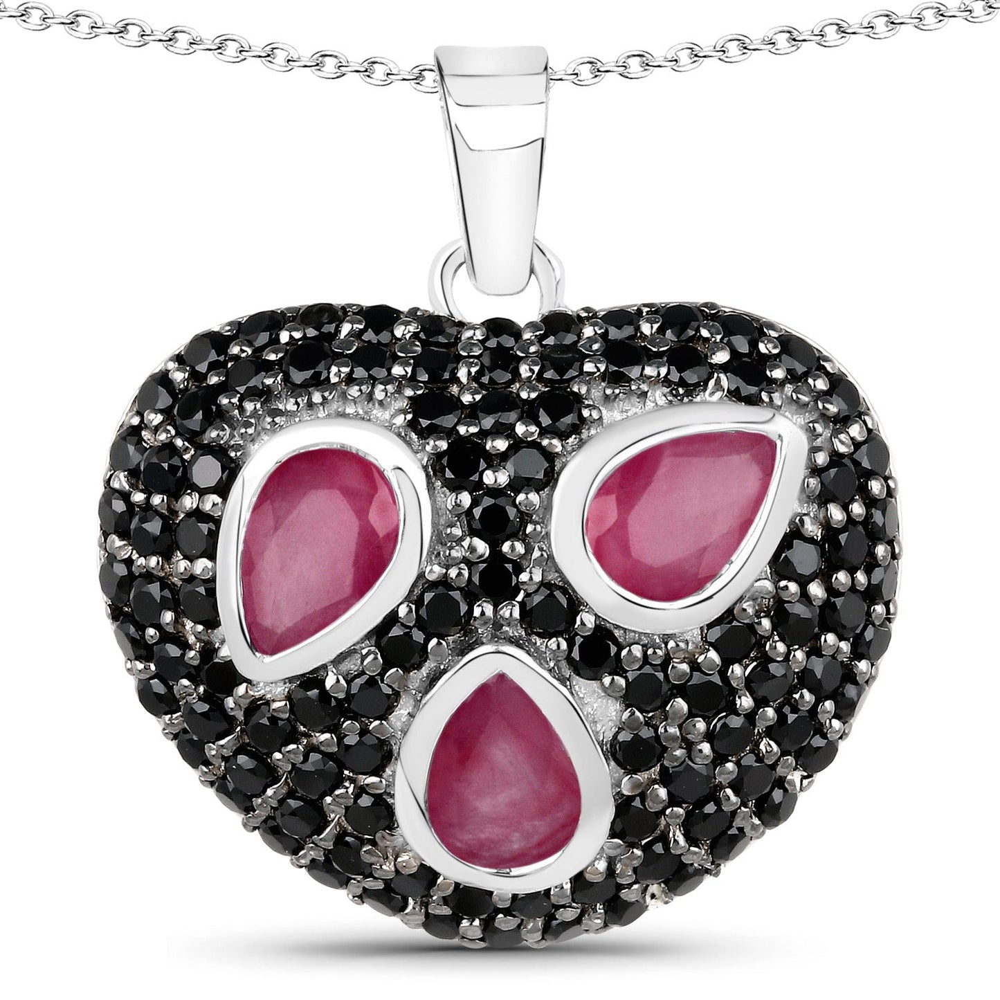 3.28 Carat Genuine Ruby and Black Spinel .925 Sterling Silver Pendant