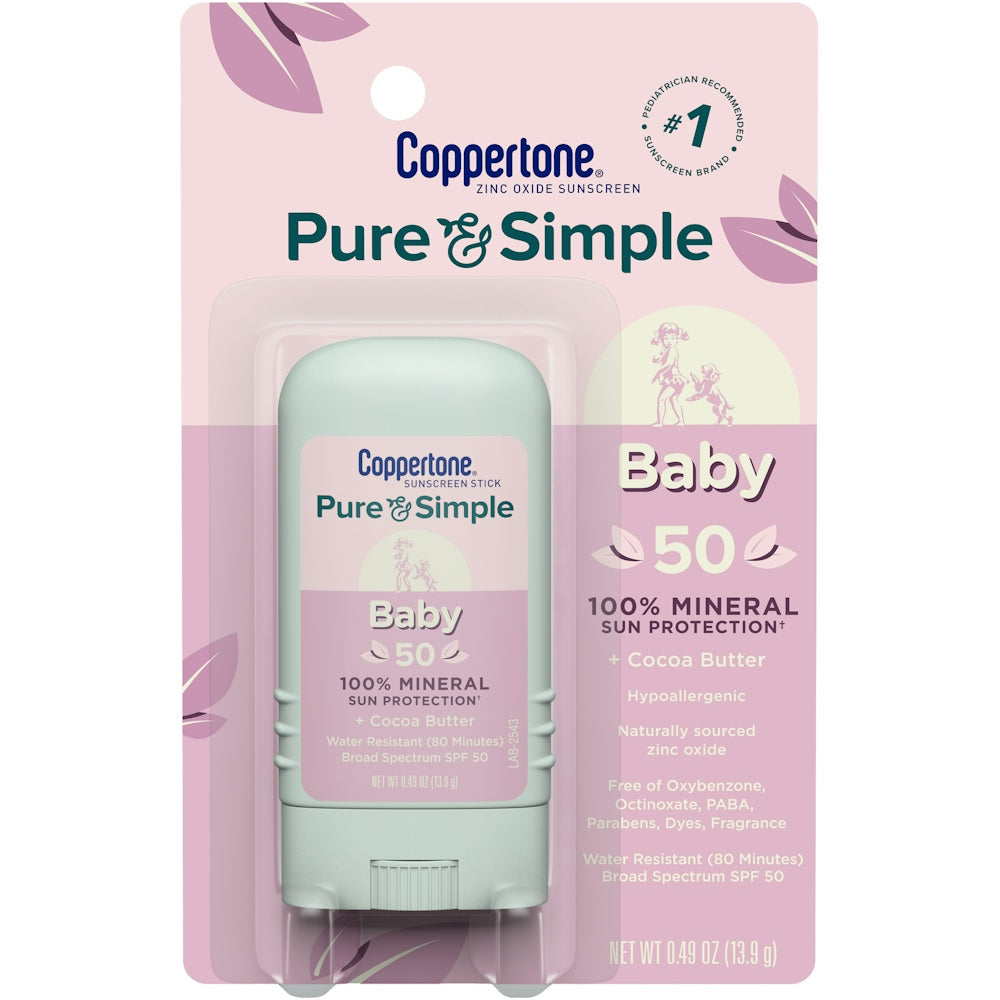 Coppertone Pure & Simple Baby Mineral Sunscreen Stick, SPF 50, .49 Oz