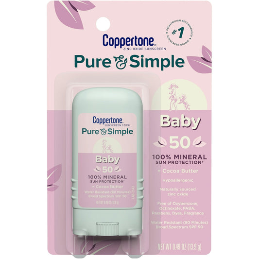 Coppertone Pure & Simple Baby Mineral Sunscreen Stick, SPF 50, .49 Oz