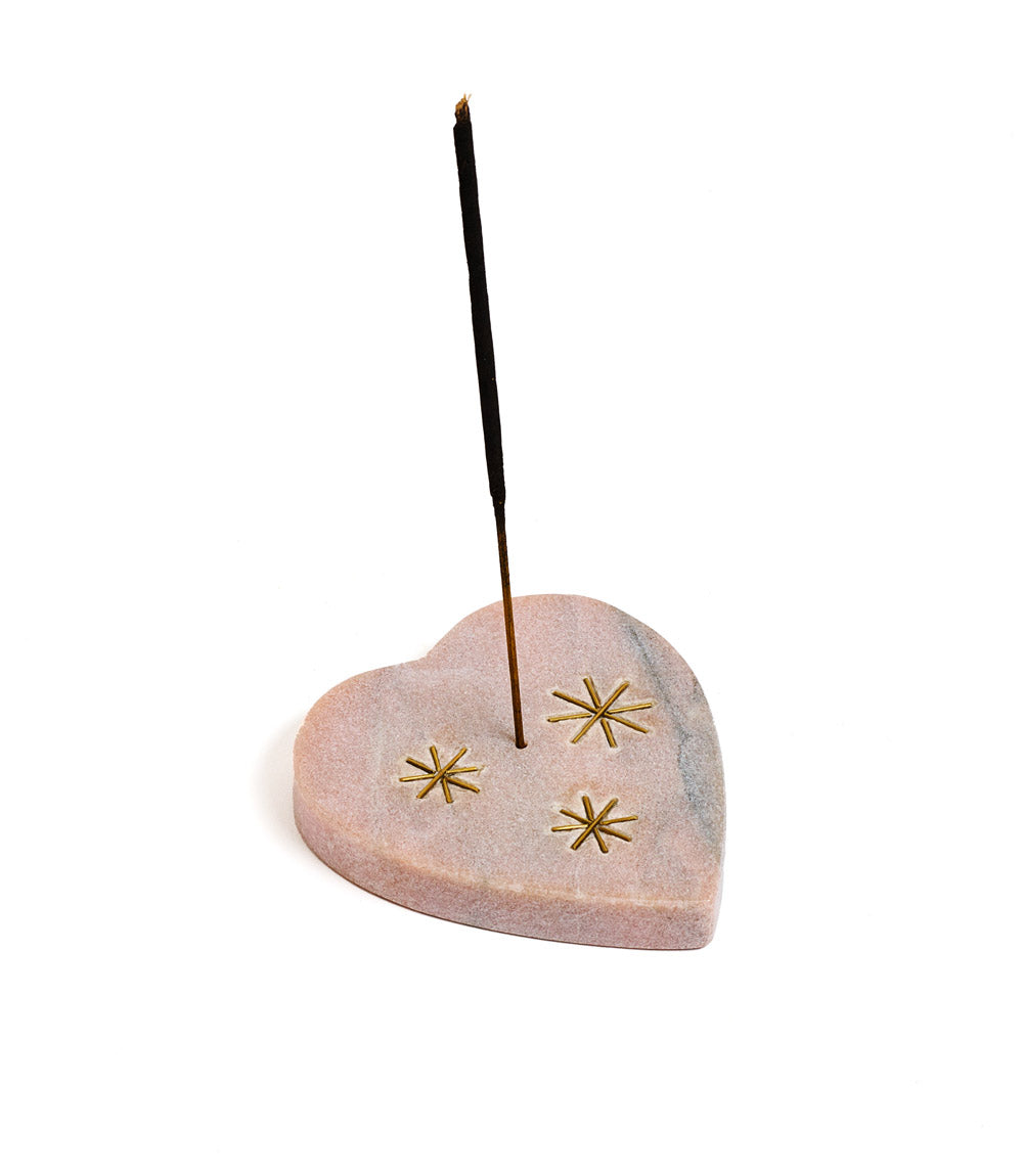 Jaipuri Heart Incense Holder - Pink Carved Marble - Osadia Concept Store