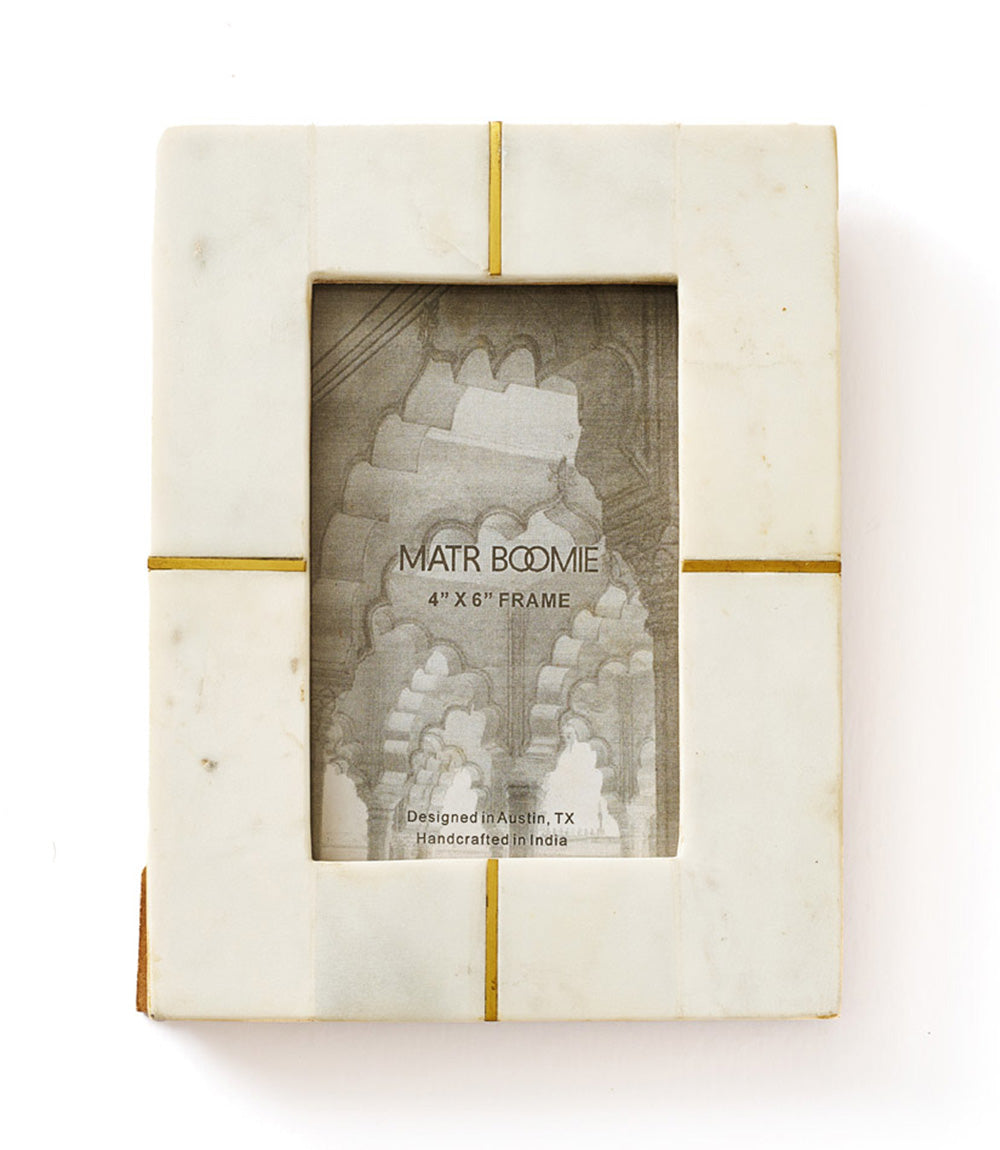 Sammita 4x6 White Picture Frame - Carved Marble Brass Inlay - Osadia Concept Store