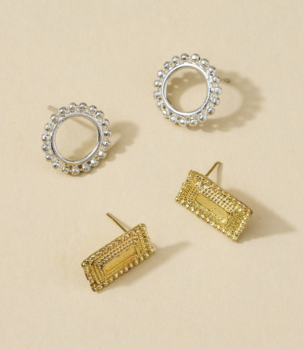 Bhavani Circle & Shield Stud Earrings - Set of 2 - Osadia Concept Store