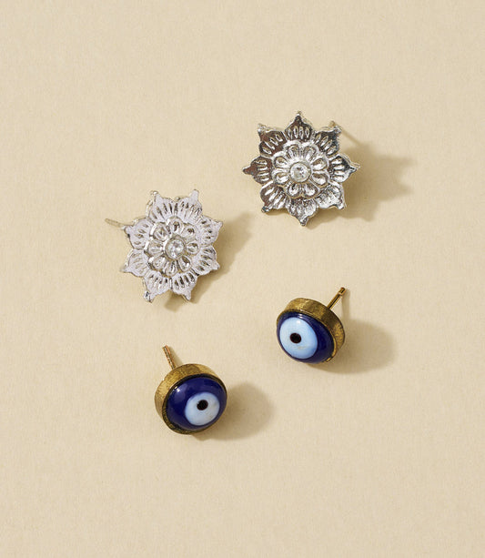 Drishti Evil Eye Charm Stud Earrings - Set of 2 - Osadia Concept Store