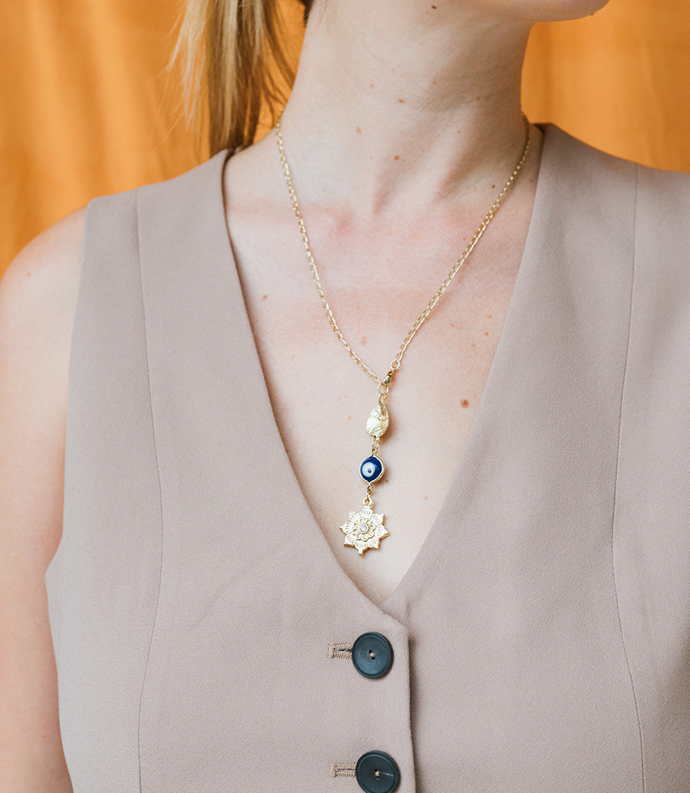 Drishti Evil Eye Charm Drop Necklace - Osadia Concept Store