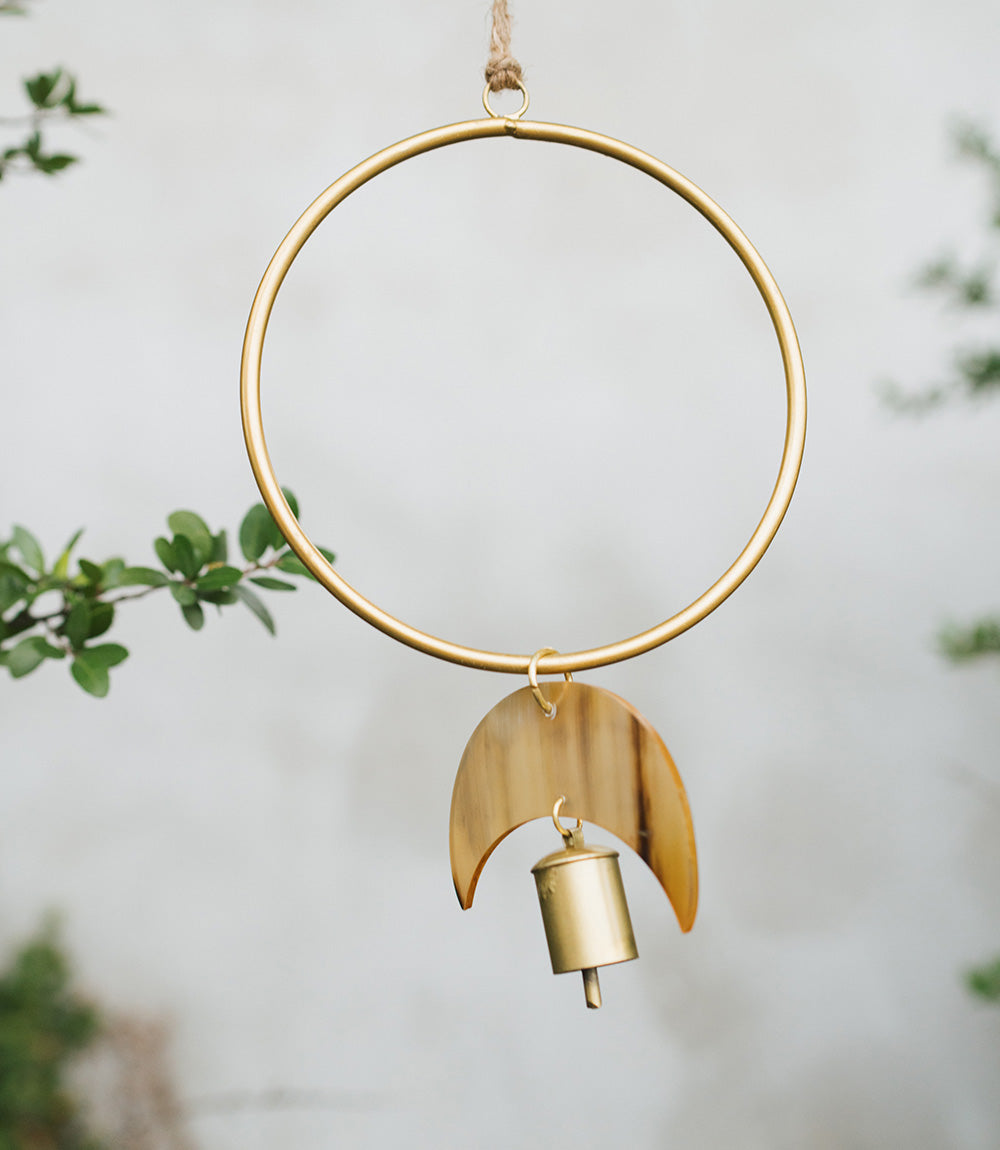 Chayana Orbit Moon Wind Chime  - Carved Horn, Hand Tuned - Osadia Concept Store