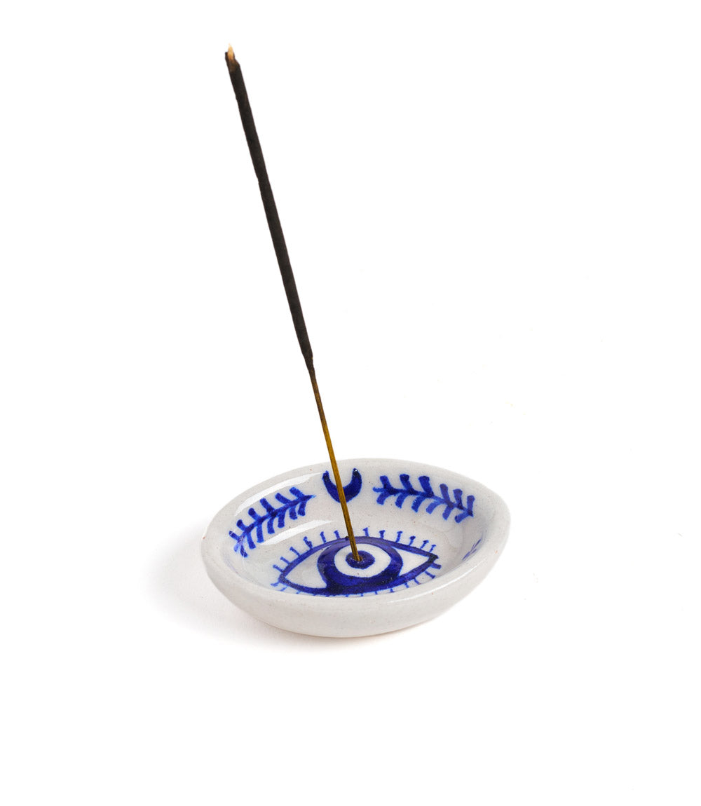 Lalita Evil Eye Incense Holder - Hand Painted Blue & White - Osadia Concept Store