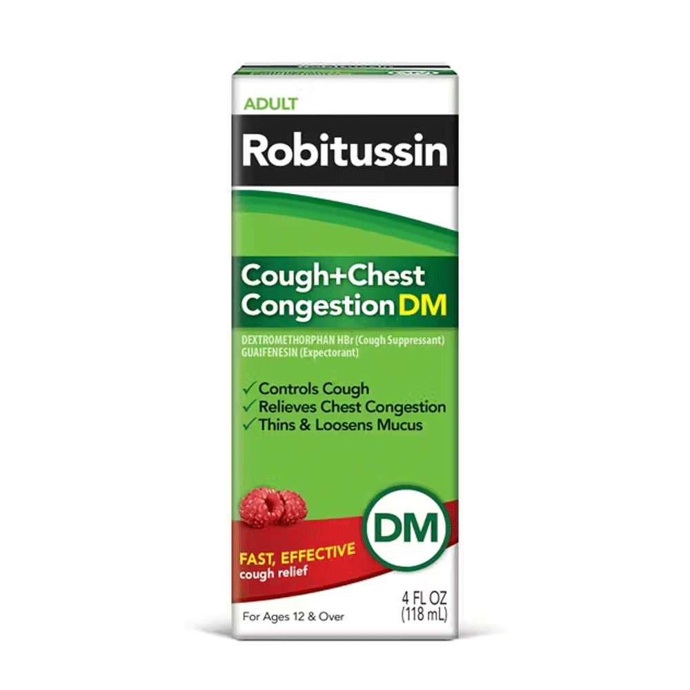 Robitussin Adult Cough + Chest Congestion DM Bottle, Assorted, 4 Fl Oz