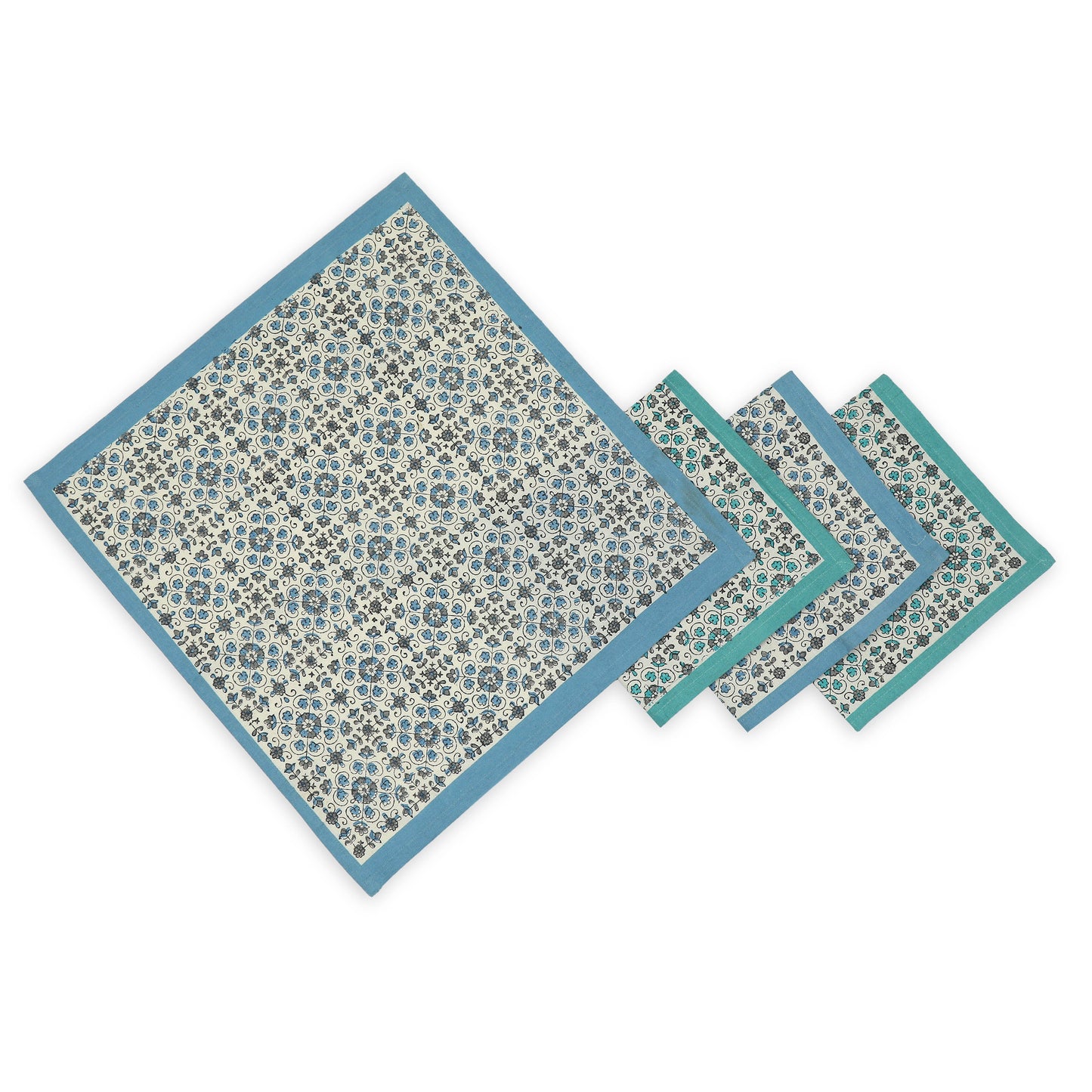 Hand Block Printed Cotton Napkins, Set of 4 | 18″ × 18″ | Fair Trade | Lily