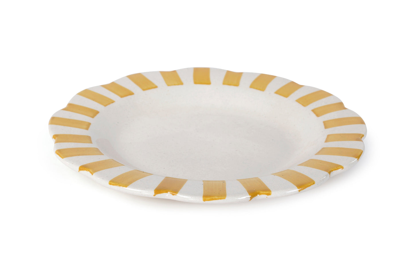 Ceramic Stripe Dinner Plate, Yellow - 10 x 10 x 1.25 Inches ( Set of 4 )