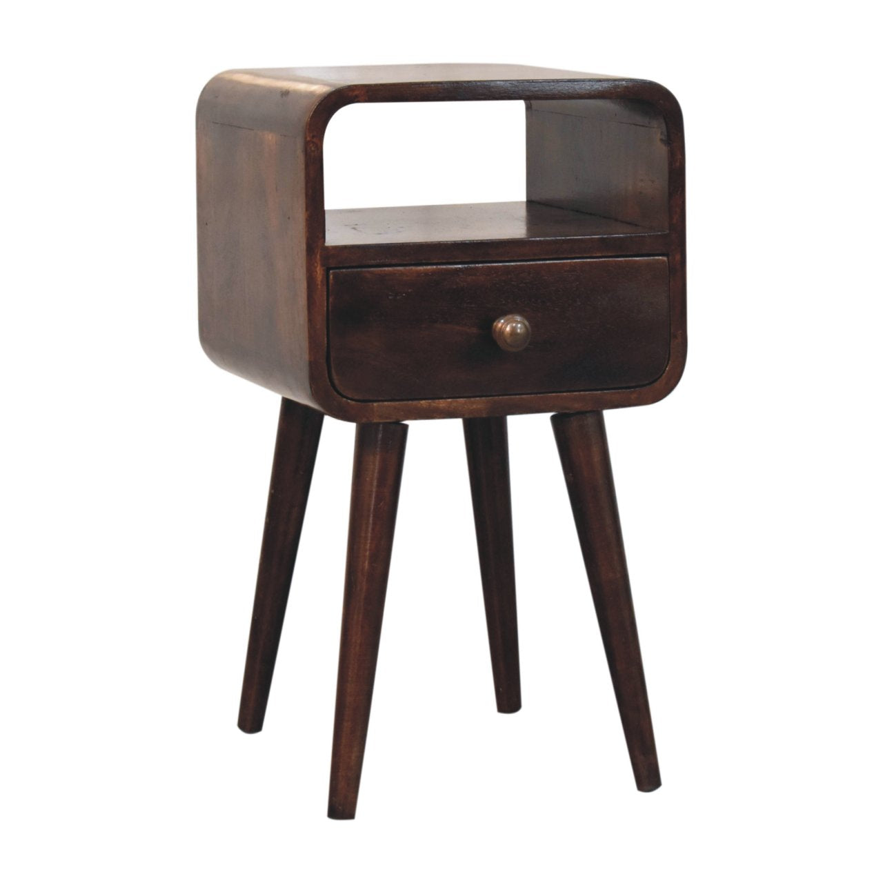 Solid Wood Mini California Walnut Curved Bedside Table