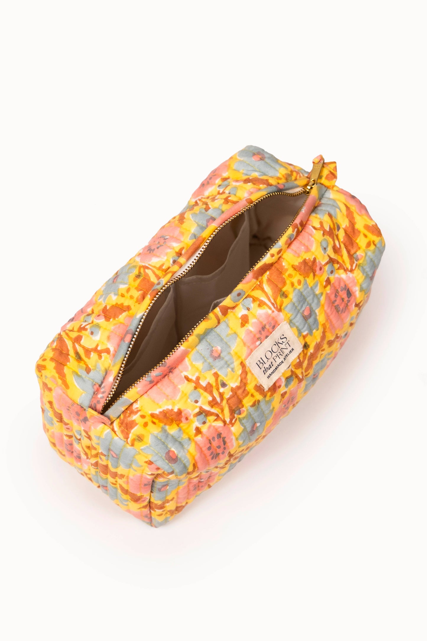 Large Block Print Quilted Travel Pouch - Sunwashed Floral
