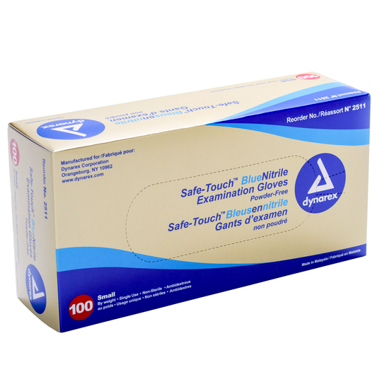 Dynarex Safe-Touch Blue Nitrile Exam Gloves, Powder-Free