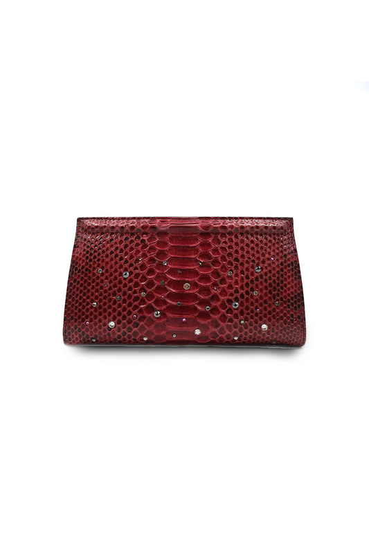 Ivy Clutch in Wine Water Snake w/ Crystals