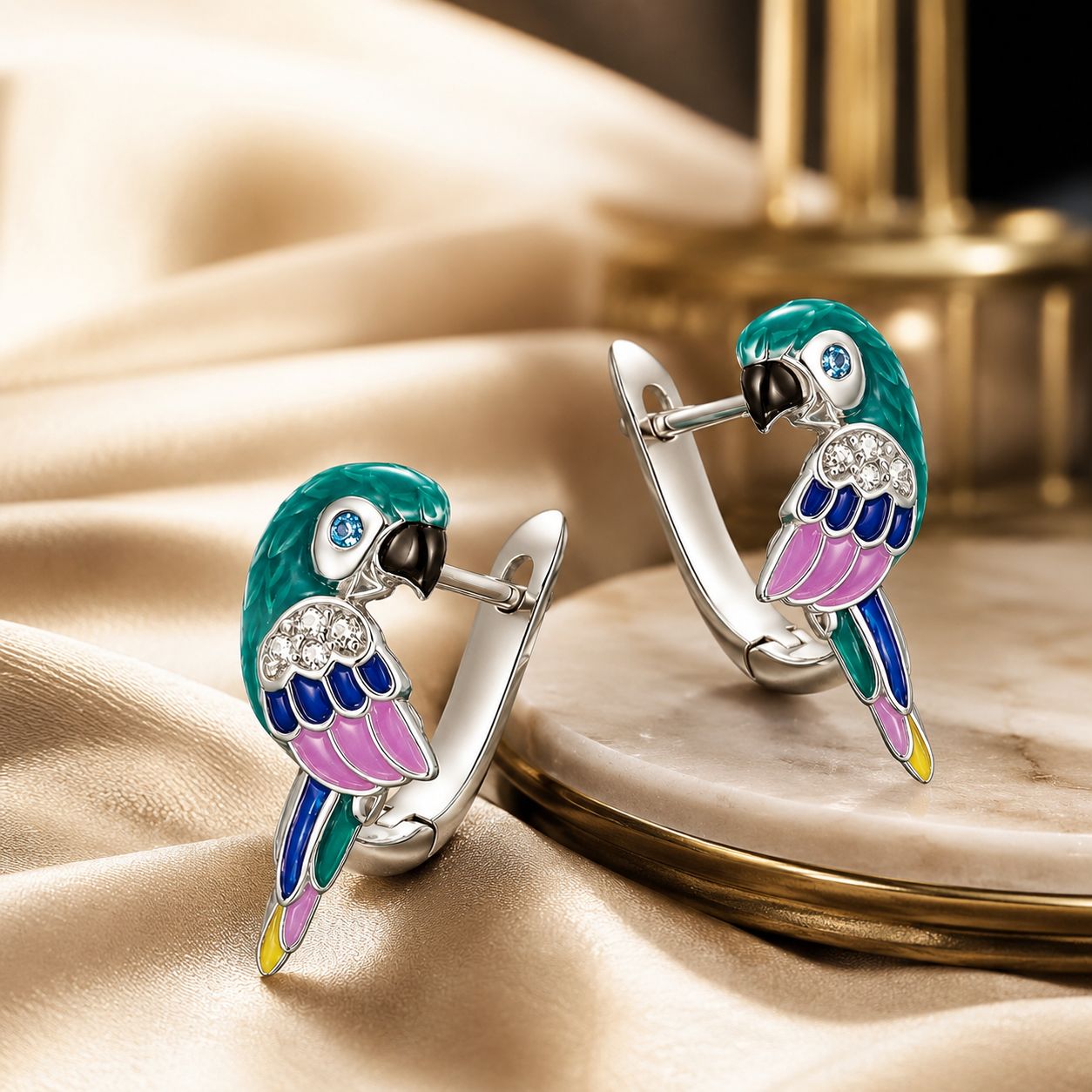 925 Sterling Silver Enamel Crafted Earrings for Women - 16x9mm