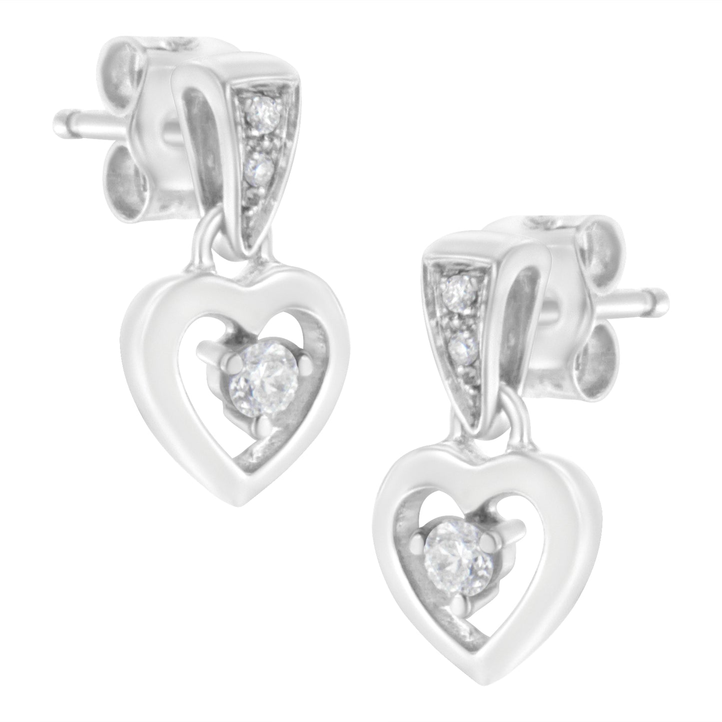 14K White Gold 1/6 Cttw Diamond Dangle Heart Stud Earrings (H-I, SI2-I1)