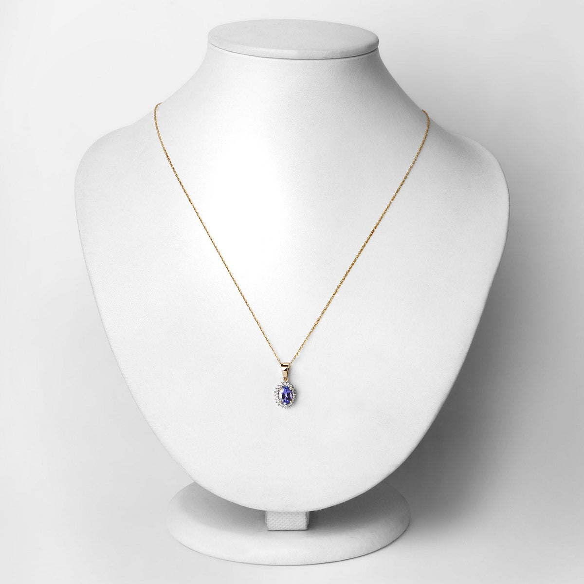 0.86 Carat Genuine Tanzanite and White Diamond 14K Yellow Gold Pendant