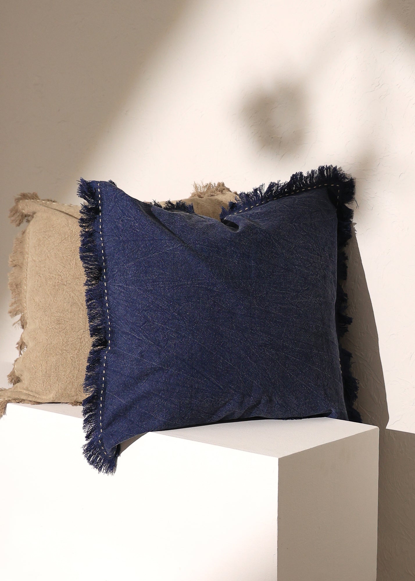 Stonewashed Linen Pillow with Hand Worked Edges