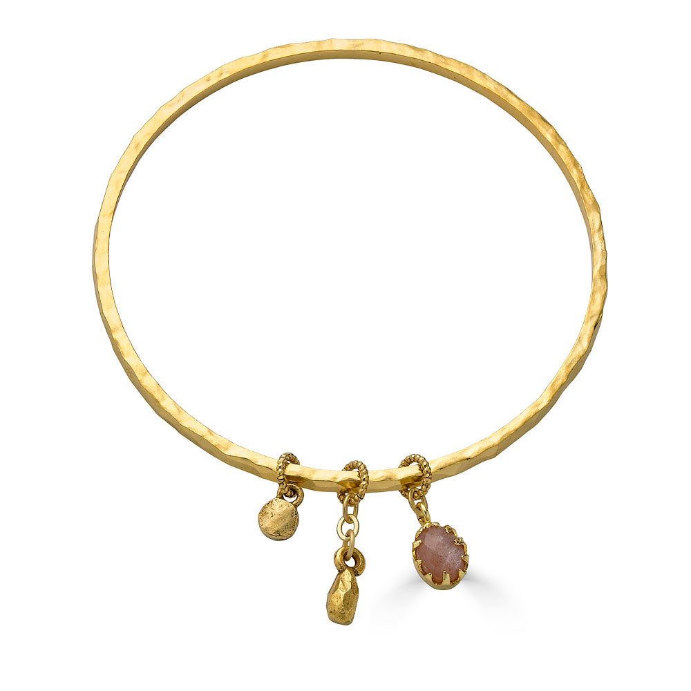Peach Moonstone Talisman Bangle Bracelet