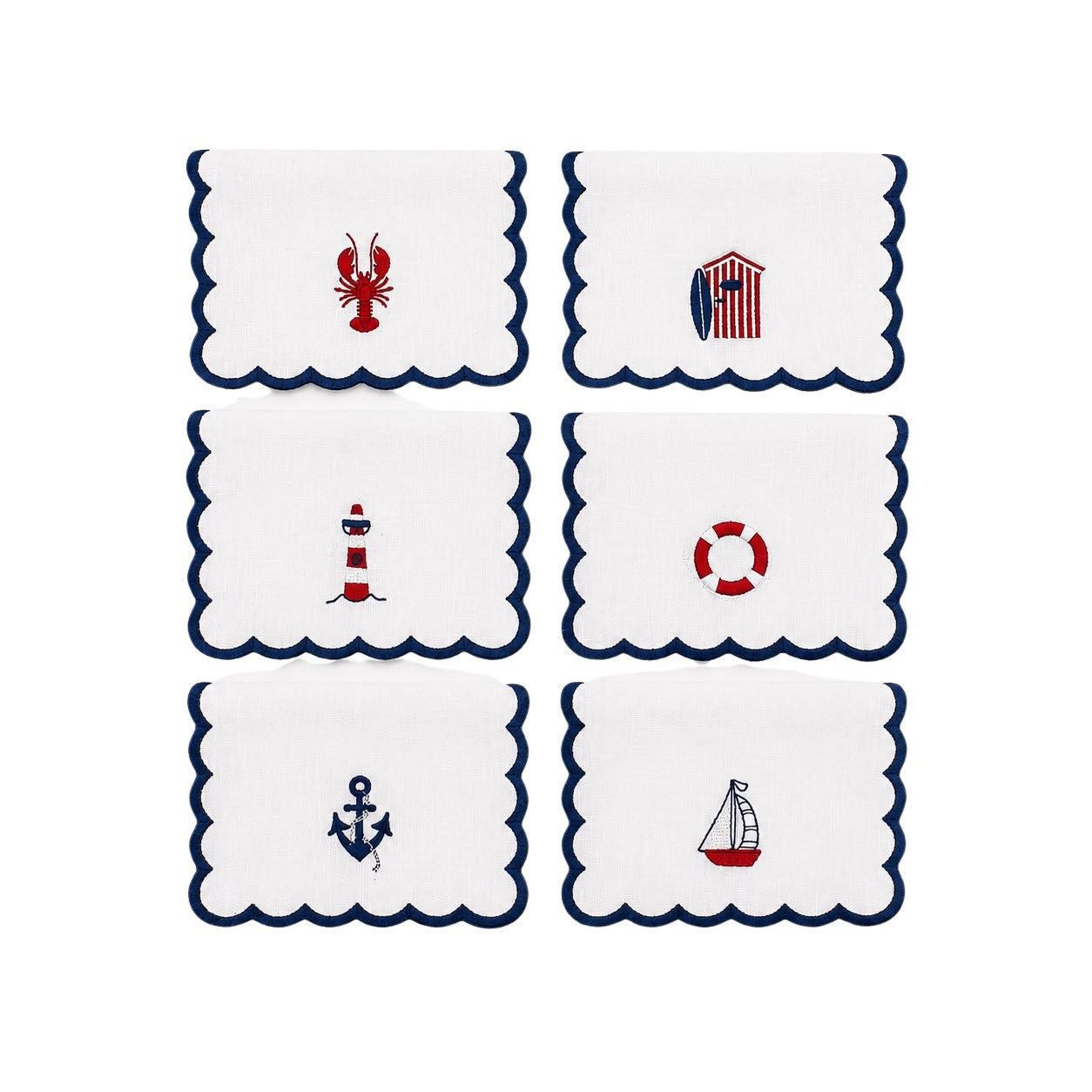 Embroidered Nautical Mix Cocktail Napkins (Set of 6)