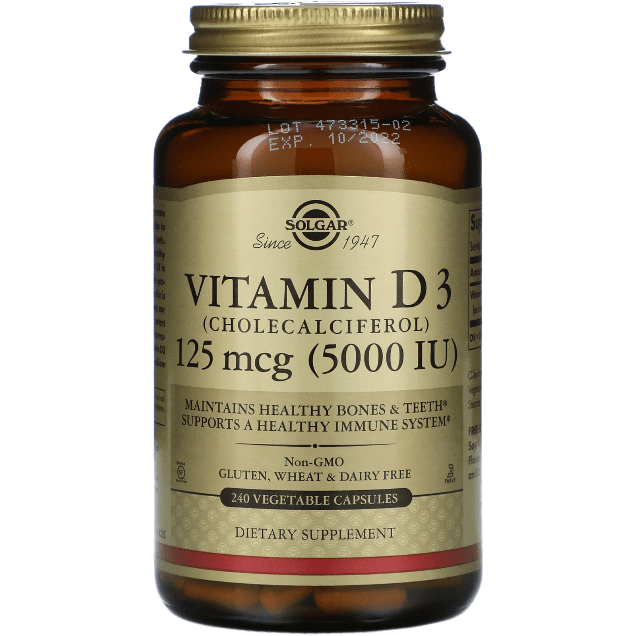Solgar Vitamin D3 (Cholecalciferol) 125 mcg (5,000 IU) 240 Vegetable Capsules
