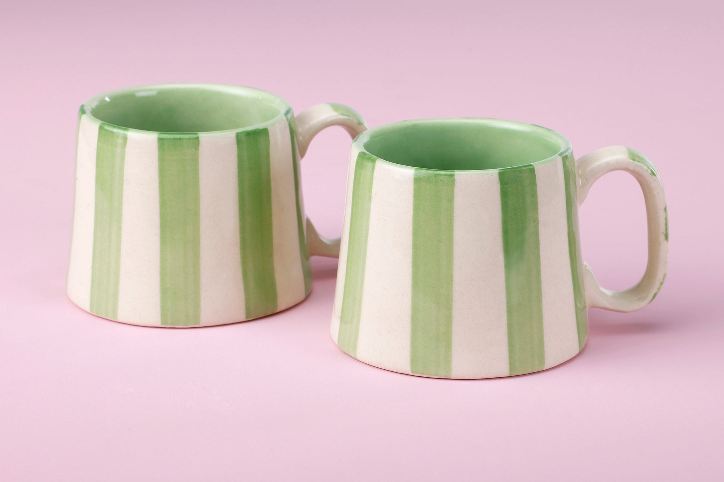 Ceramic Green Stripe  Coffee cup - 3.5 x 2.5 Inches ( Set of 2 )