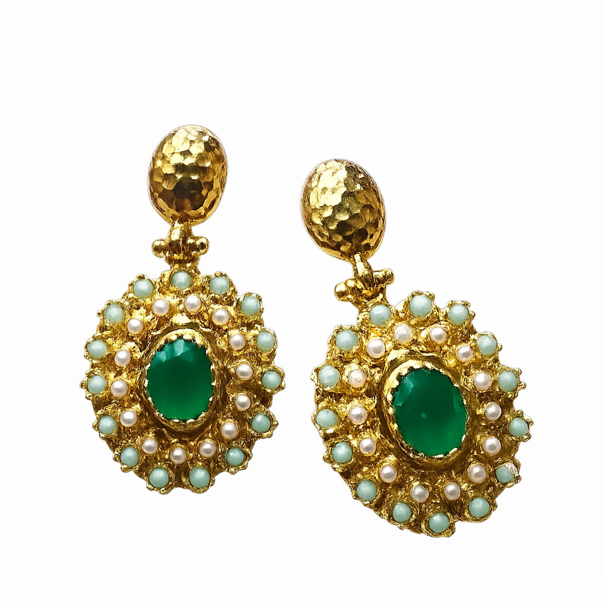 Gulya Emerald and Pearl Pendant Earrings