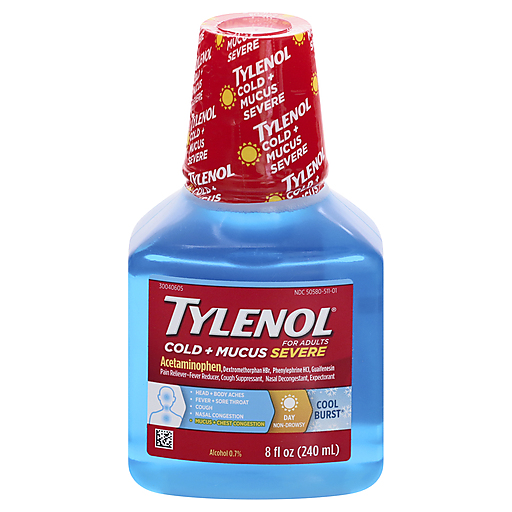 Tylenol Cold + Mucus Severe Day Liquid With Acetaminophen Pain Reliever & Fever Reducer; Nasal Decongestant; Cough Suppressant And Expectorant; Cool Burst Flavor, 8 Fl. Oz