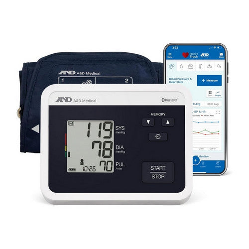 A&D Medical Multi-User Bluetooth Upper Arm Blood Pressure Monitor With Wide Range Cuff, 8.6" To 16.5"