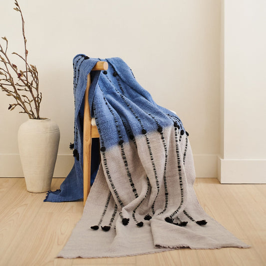 Mari Blue Gray Calming Hues Hand Woven Hand Knotted Textured Merino Throw