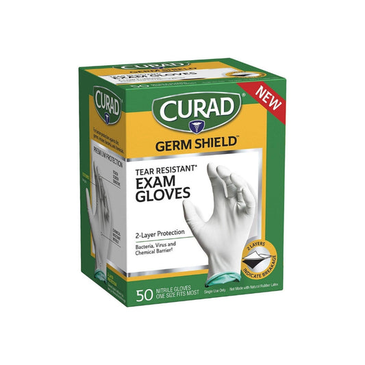 Curad Germ Shield Exam Gloves, Tear Resistant, Nitrile