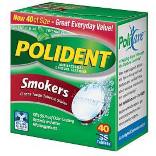 Polident Antibacterial Denture Cleanser, Triple Mint Freshness, Smokers, Tablets