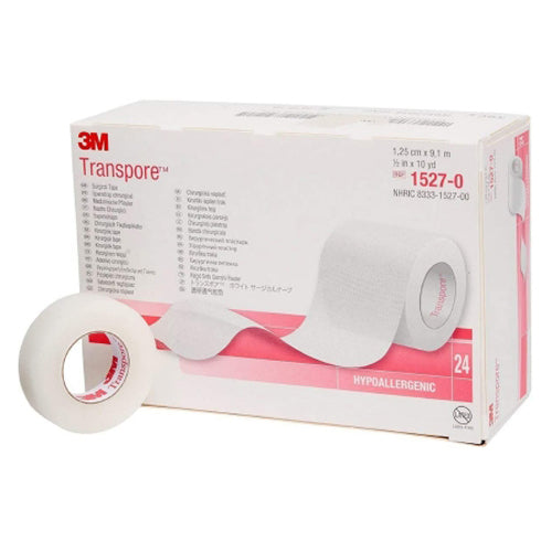 3M Transpore Plastic Medical Tape 1/2 Inch X 10 Yard Transparent, Box Of 24