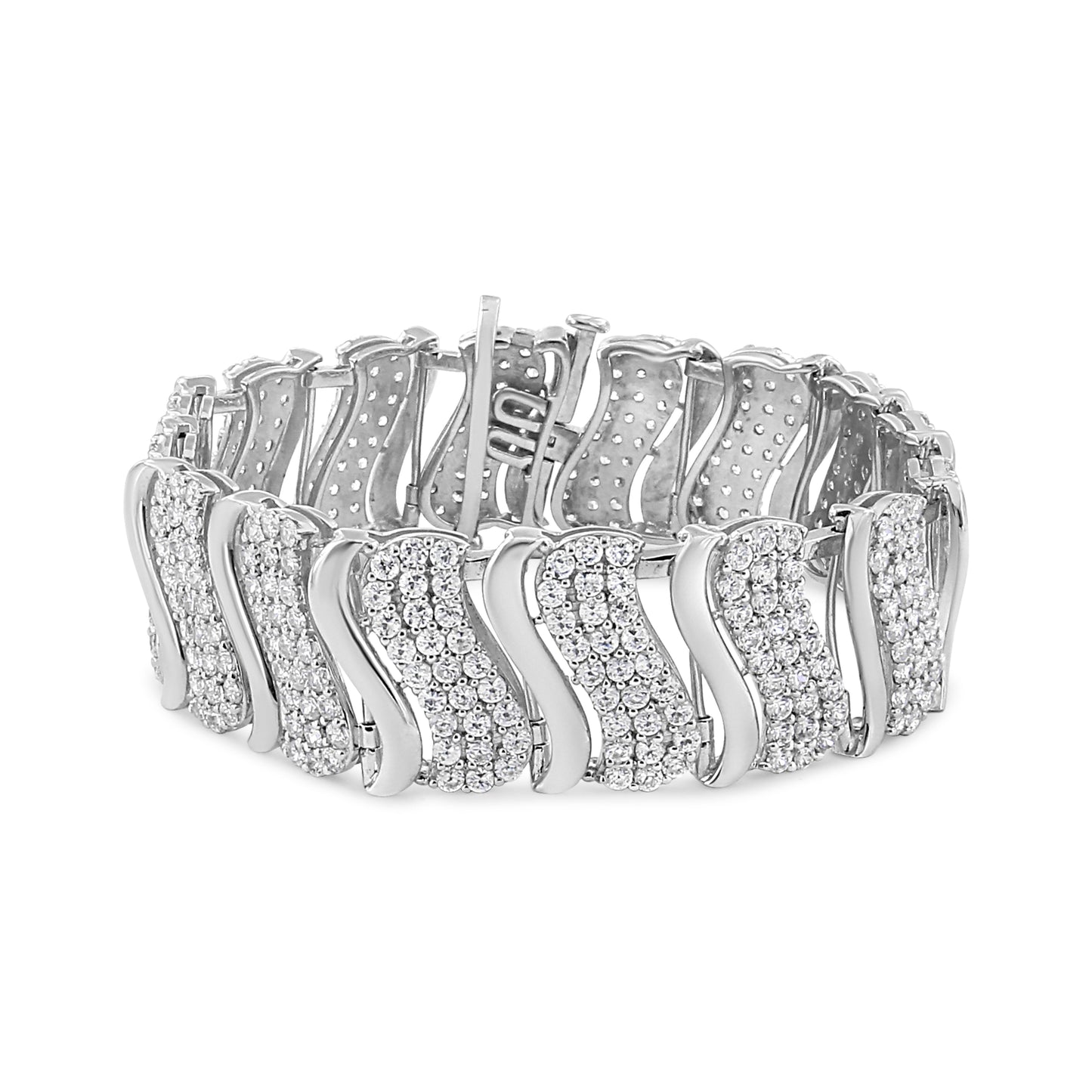14K Yellow Gold 15.0 Cttw Diamond Chevron Wave 7.25" Inch Link Bracelet (J-K Color, I1-I2 Clarity)