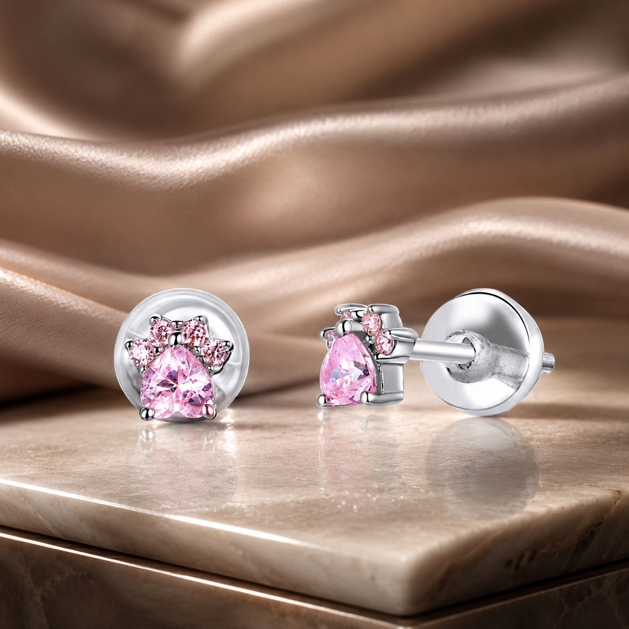 925 Sterling Silver Earrings with Plated Platinum and Pavé Set CZ, 0.4cm for Women