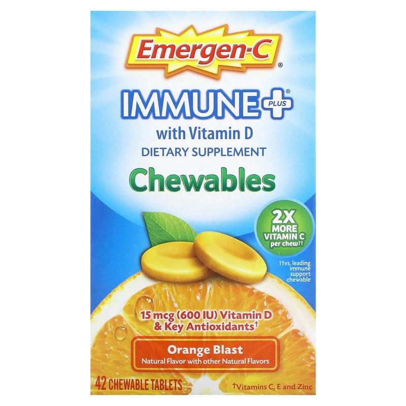 Emergen-C Immune+ Dietary Supplement Chewable Tablets With Vitamin D - Orange Blast - 42ct