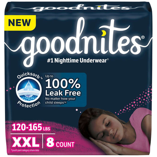 Goodnites Girls' Nighttime Underwear, Size XXL (120-165 Lbs)