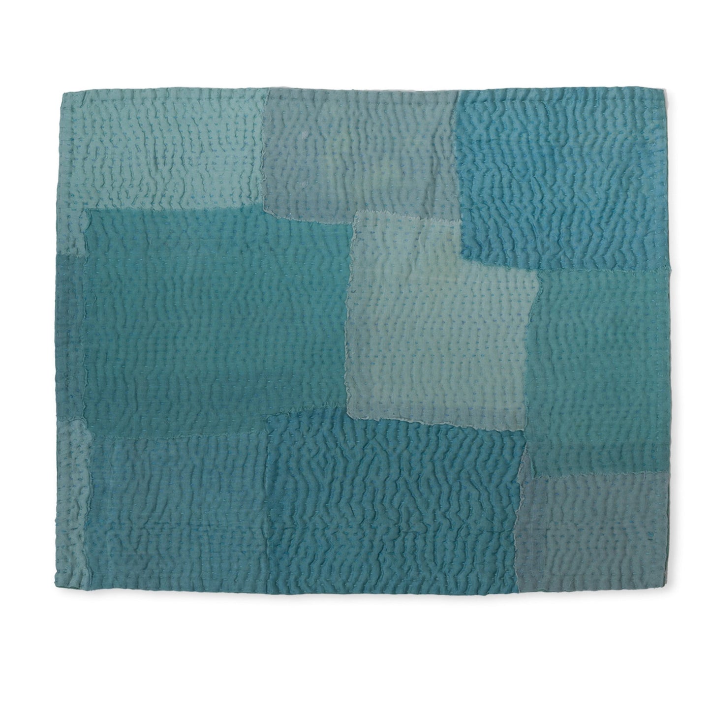 S/2 Landscape Fray Patch Vintage Kantha Placemat - Navy