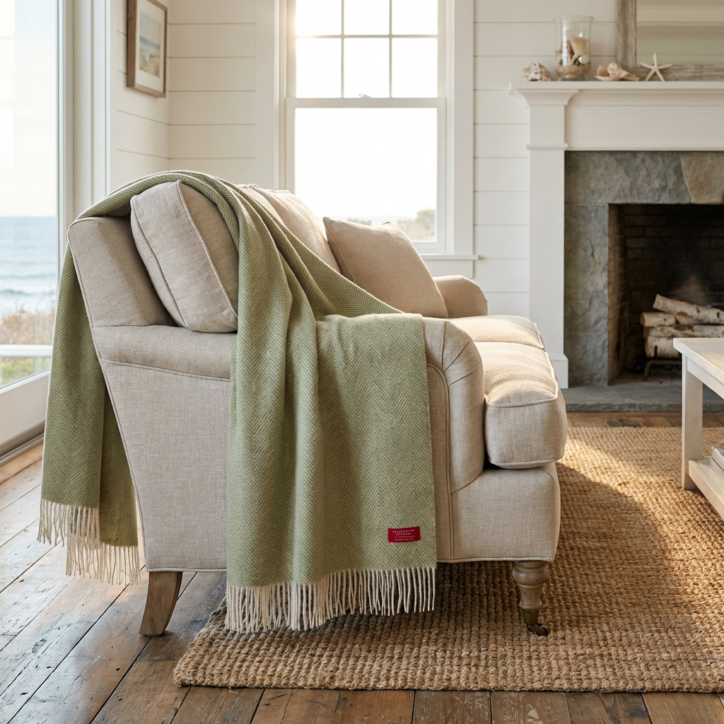 Southampton Home Merino Wool Herringbone Throw (Celery) - Osadia Concept Store