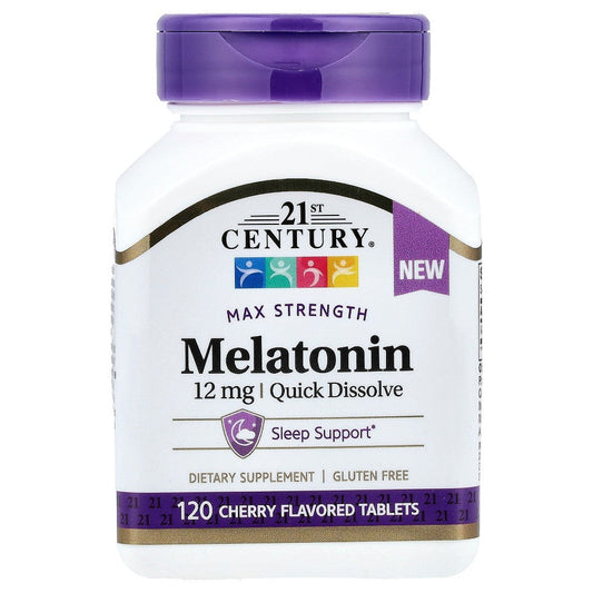 21st Century Melatonin, Max Strength, Cherry, 12 Mg, 120 Tablets