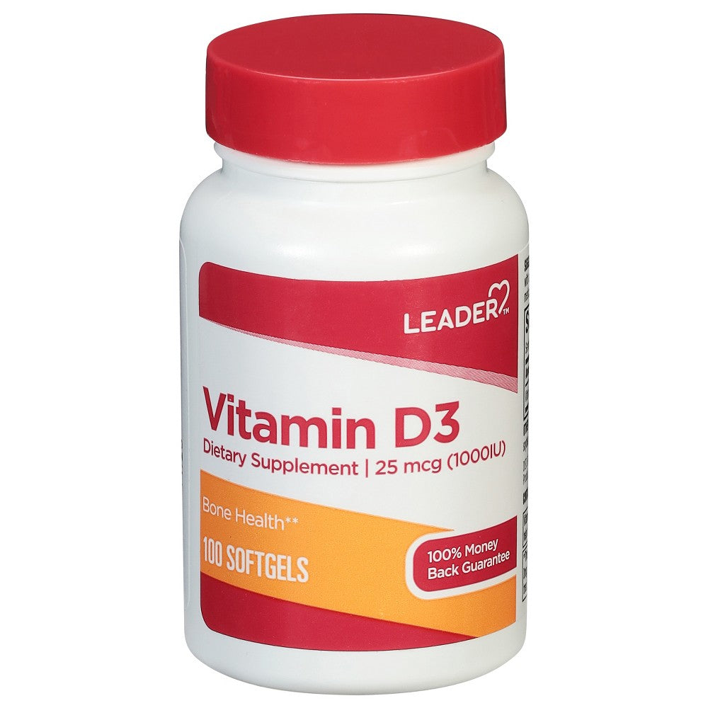 Leader 25 Mcg (1000IU) Vitamin D3 100 Softgels